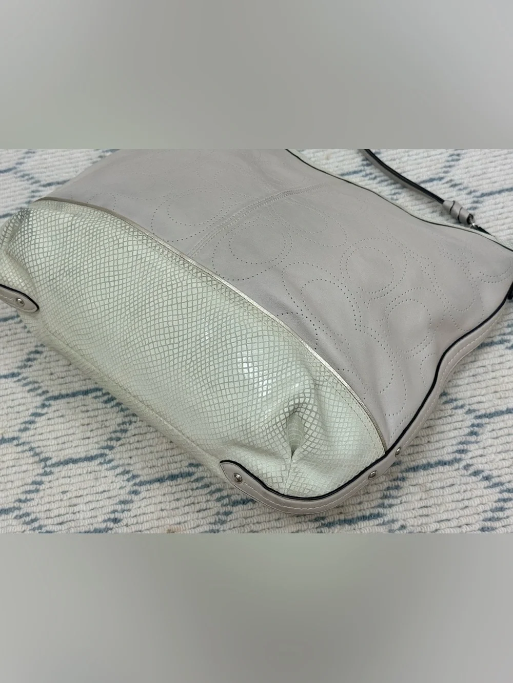 COACH Vintage Y2K Ivory Park Perforated & Snakeskin Embossed Leather Hobo Bag